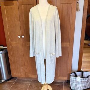 Eileen Fisher white with silver shimmer Open Front Cardigan